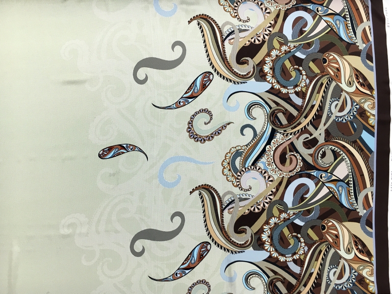 Printed Silk Charmeuse with Large Print Swirl Border0