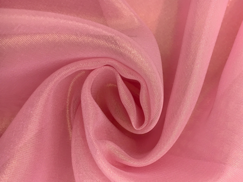 Microfiber Gold Metallic Chiffon in Bubblegum Pink0