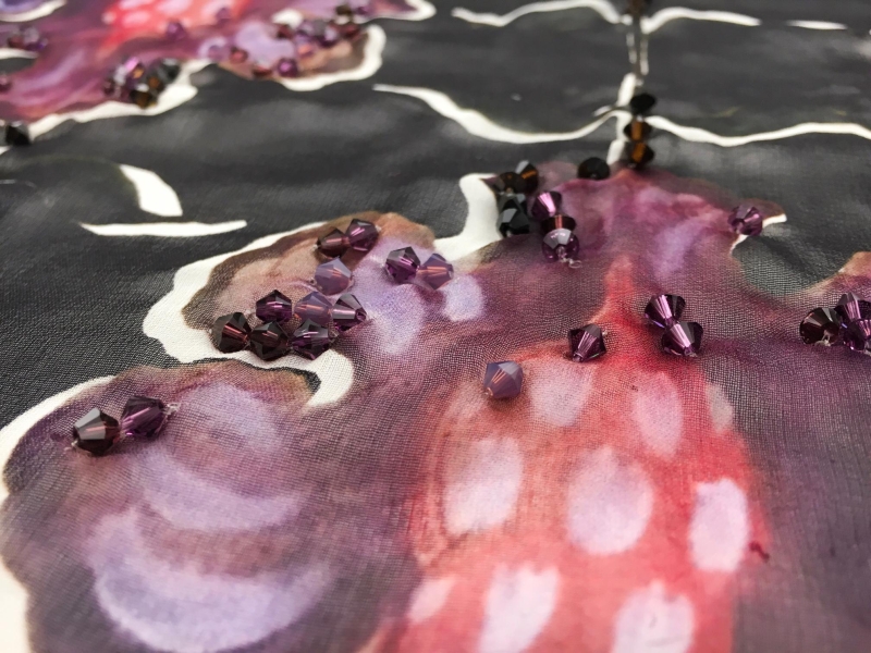 Printed Silk Chiffon with Beaded Swarovski Crystals Panel2
