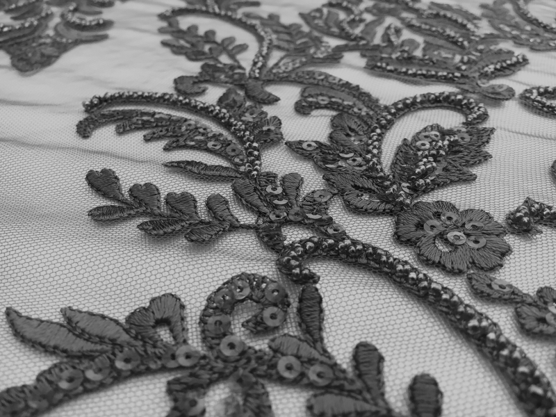 Beaded and Embroidered Tulle in Grey3