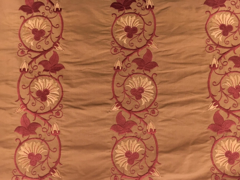 Embroidered Iridescent Silk Chiffon with Rows of Flowers0