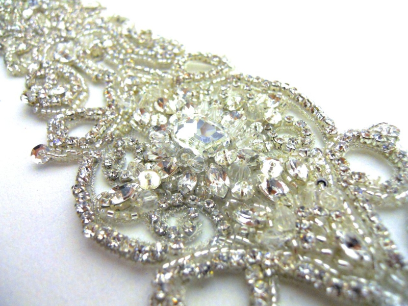 Jeanette Silver Crystal Beaded Tulle Belt2