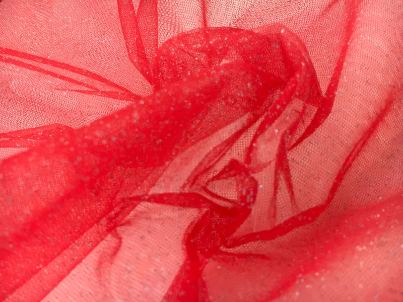 Metallic Nylon Tulle in Rosso and Silver0