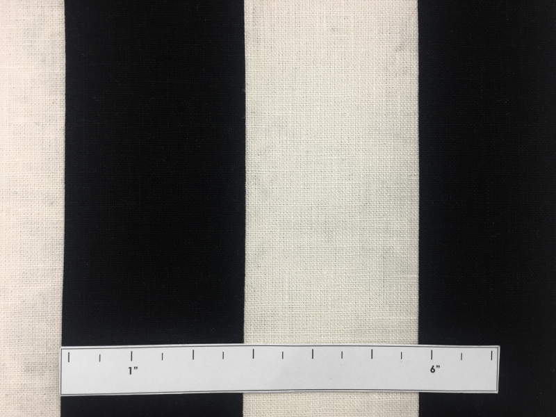 Linen Upholstery Printed Stripe in Black and Ivory1