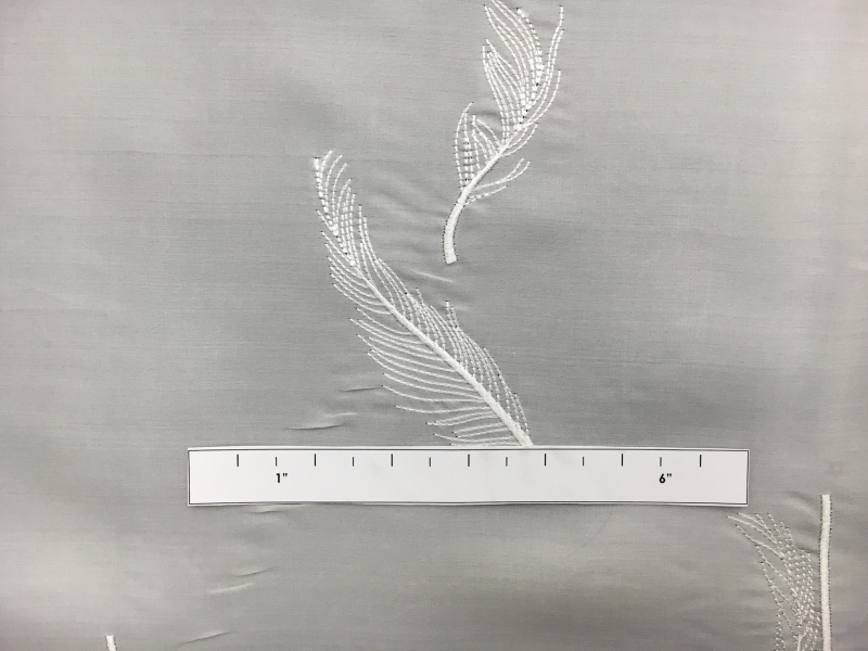 Silk Satin Organza with Embroidered Squares and Feathers2