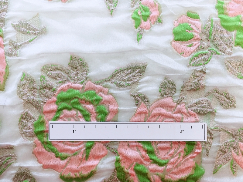 Silk Blend Metallic Fil Coupé Organza with Bright Roses1