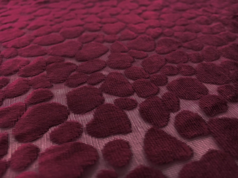 Poly and Rayon Burnout Velvet with Uneven Dots in Wine0