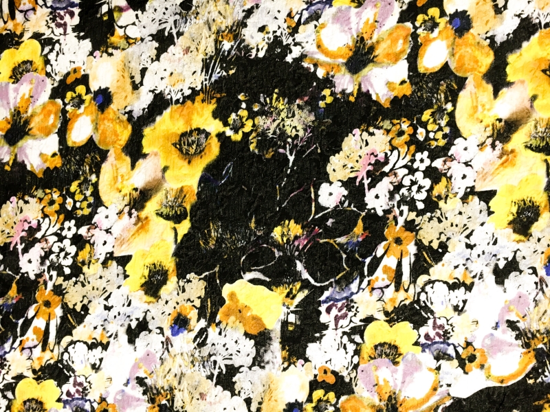 Metallic Silk Blend Matelassé with Abstract Painted Flowers0