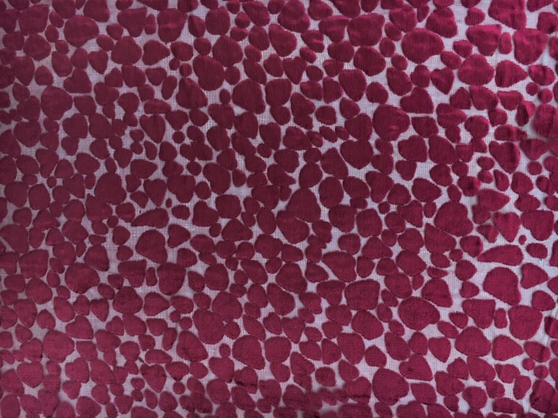 Poly and Rayon Burnout Velvet with Uneven Dots in Wine2