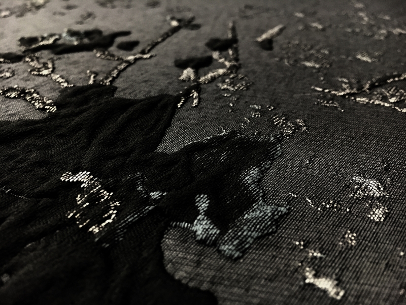 Polyester Twill with Metallic Abstract Floral Border2