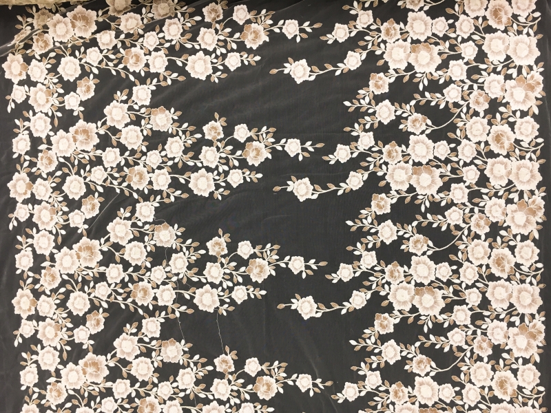 Embroidered Tulle with Vines of Flowers 0