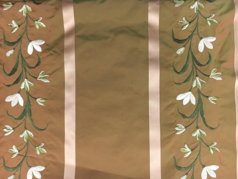 Iridescent Silk Taffeta with Satin Stripes and Embroidered Flowers0