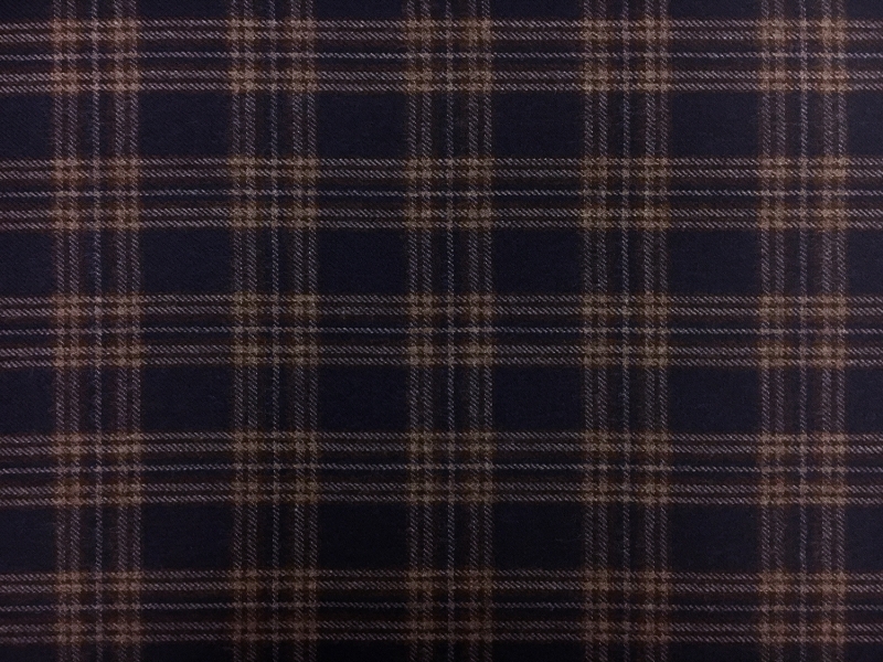 Italian Virgin Wool Tartan Plaid in Navy and Brown0