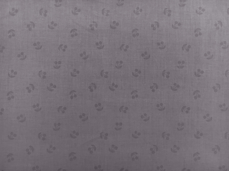 Cotton Broadcloth Cherries Print in Grey 0