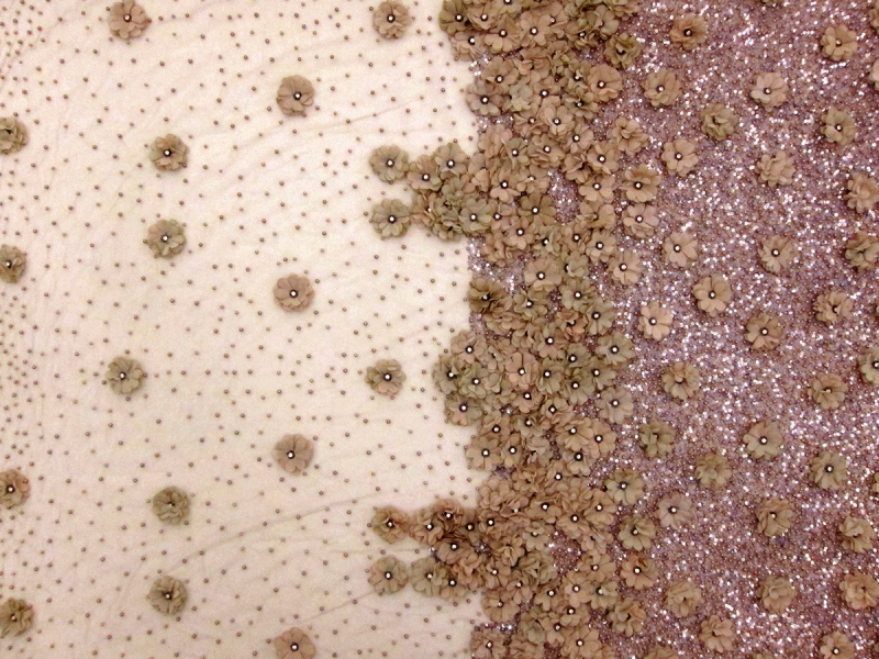 Crystal Beaded Tulle with Flower Appliqué0