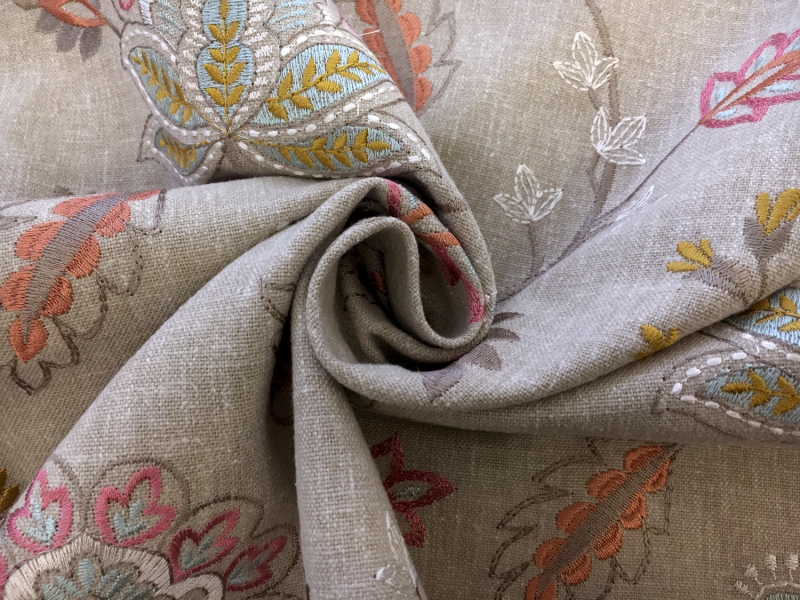 Poly Cotton Upholstery with Floral Embroidery1