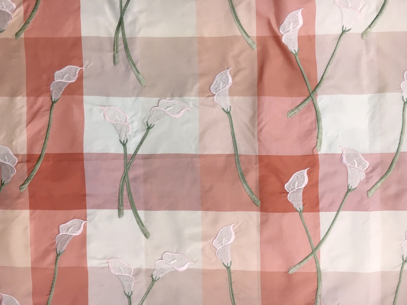 Silk Taffeta Check with Embroidered Calla Lilies0