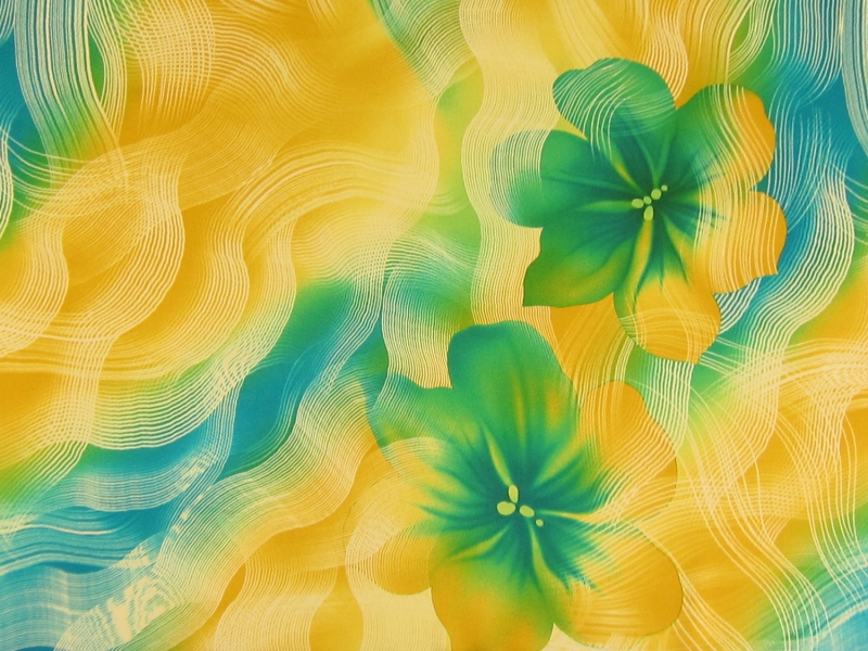 Printed Silk Charmeuse with Swirls and Large Flowers0