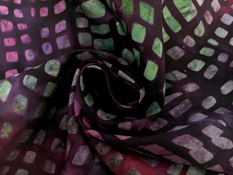 Cotton Batik With Psychedelic Print in Purple and Green1