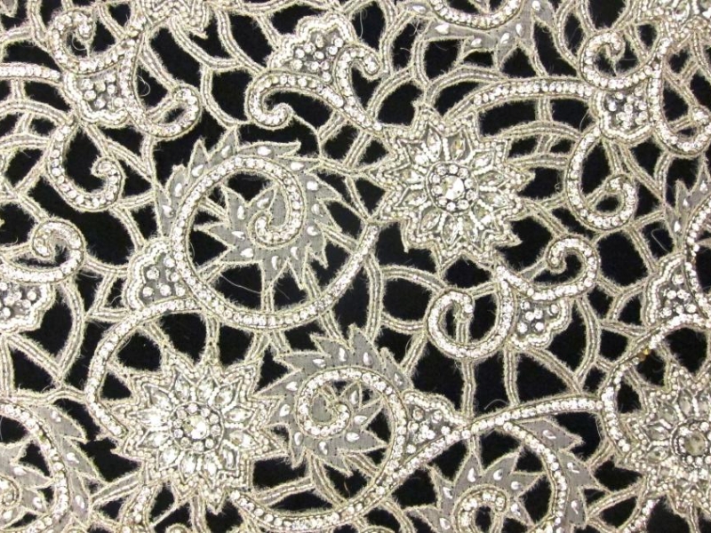 Crystal and Beads on Cut Metallic Embroidered Silk Chiffon0