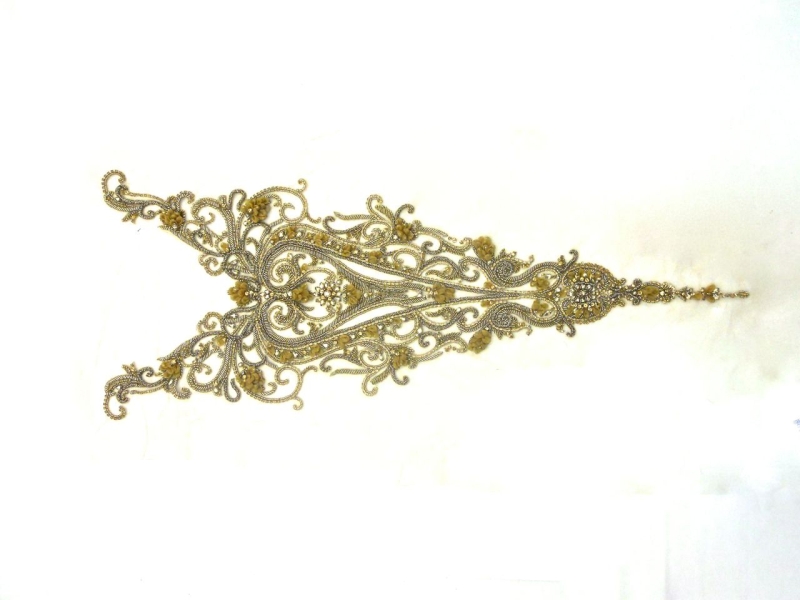 Helen Gold Crystal Beaded Tulle Bodice0