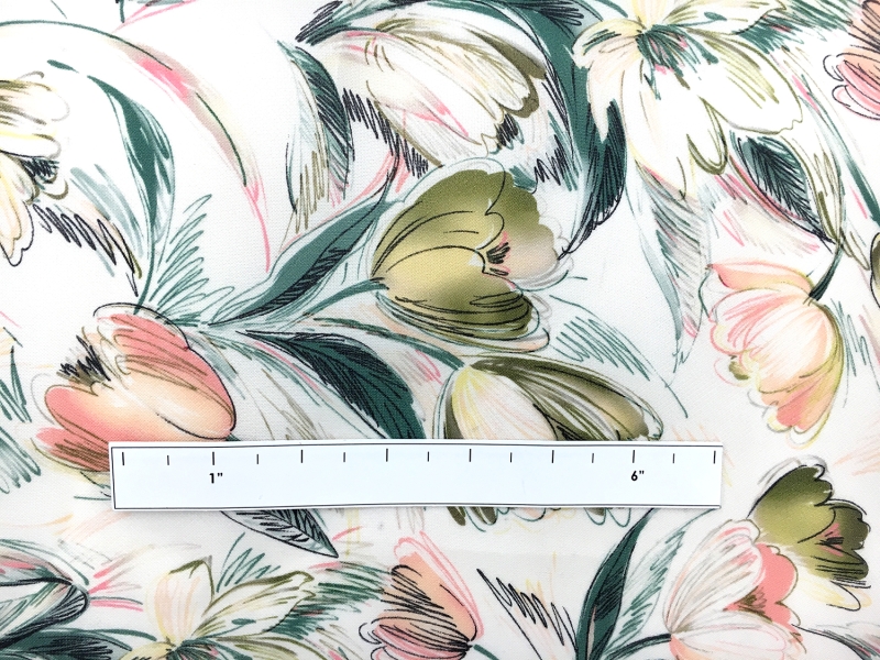 Printed Silk Gazar with Artistic Sketch Tulips1