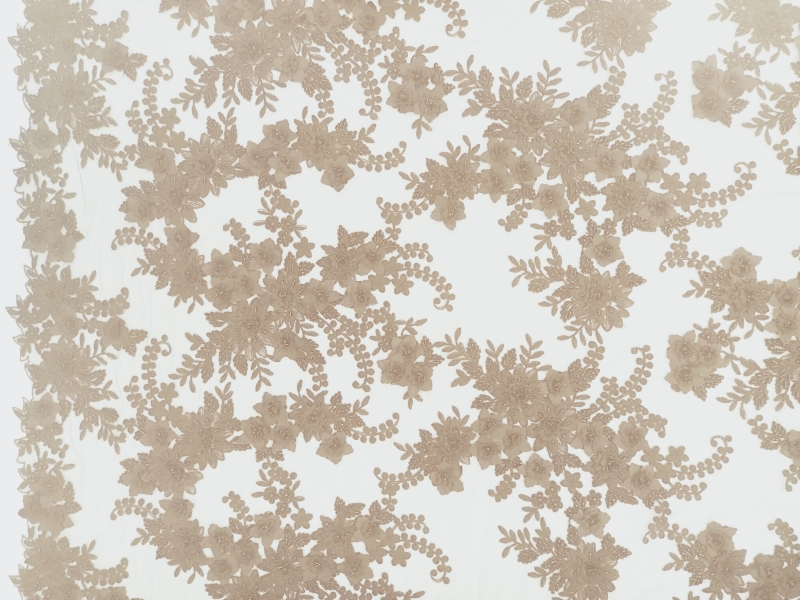 Beaded and Embroidered Tulle in Champagne0