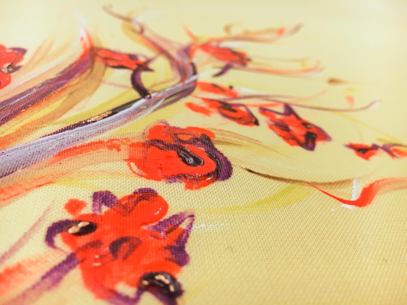 Hand Painted Silk Gazar with Leaves and Small Flowers4