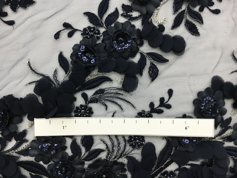 Beaded Flower Appliqués in Diagonal Rows on Embroidered Tulle1