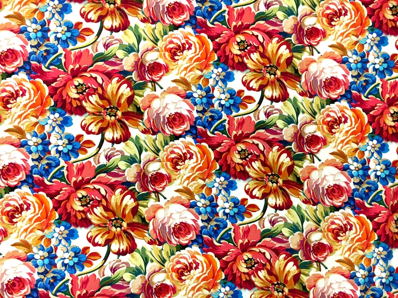 Printed Heavy Silk Charmeuse with Peony Bouquets 0