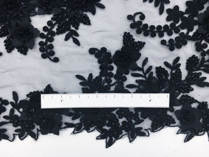 Beaded and Embroidered Tulle in Midnight Navy1