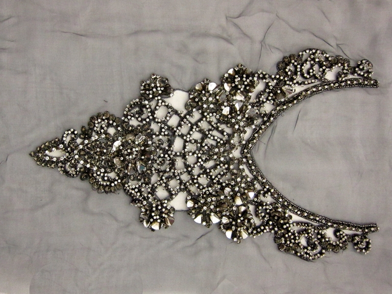 Christine Beaded Crystal Bodie on Charcoal Silk Organza0