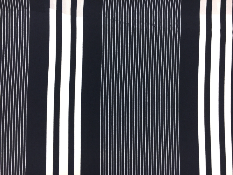 Polyester Crepe Barcode Stripe in Navy and White0