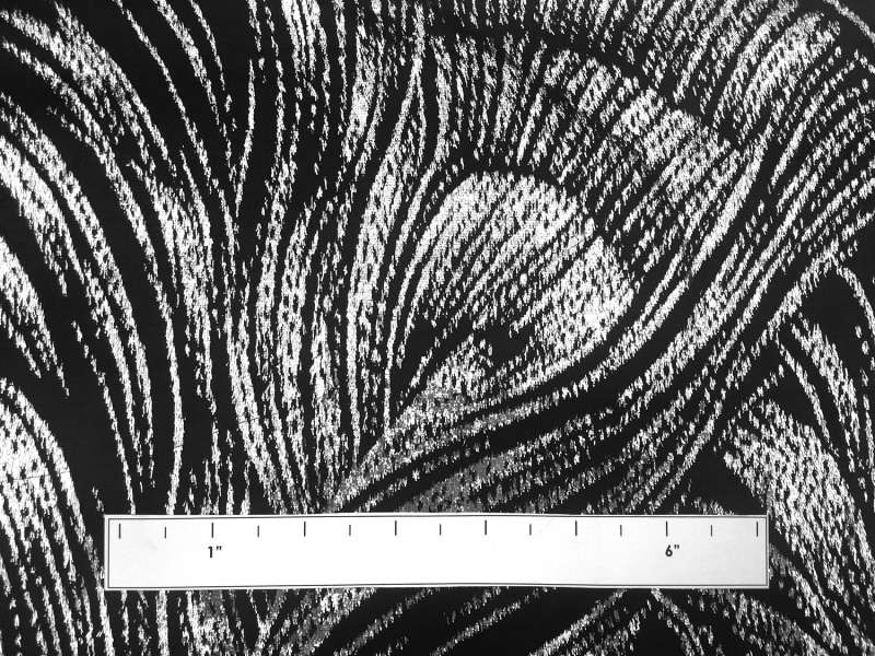 Silk Lurex Panne Velvet with Peacock Feather Motif in Black Silver1