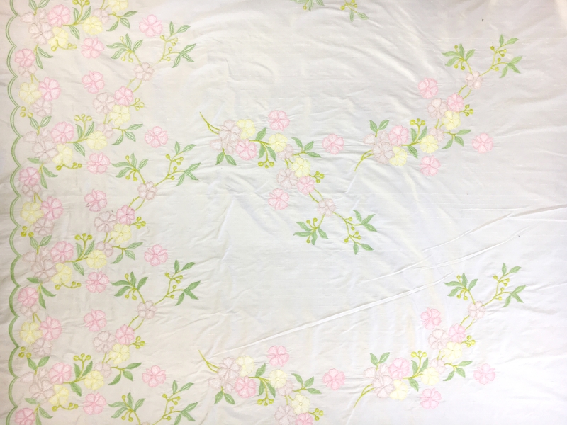 Embroidered Silk Shantung with Spring Flowers0
