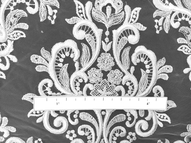 Ornate Embroidered Tulle in White2