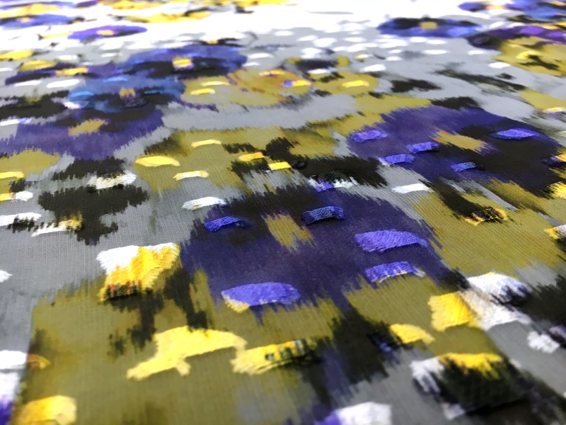 Cotton and Silk Blend Burnout Organza Panel with Pansies3