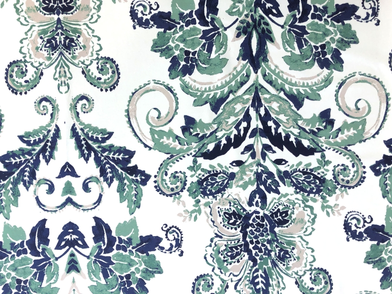 Cotton Canvas Floral Filigree Print in Green1