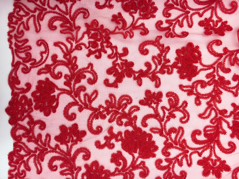 Embroidered Tulle in Red0