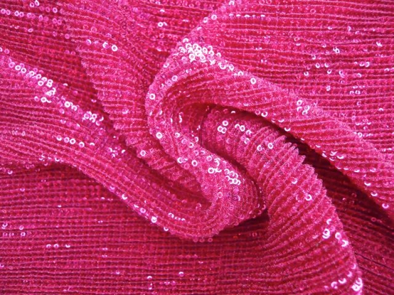 Sequins on Pleated Tulle in Fuchsia0