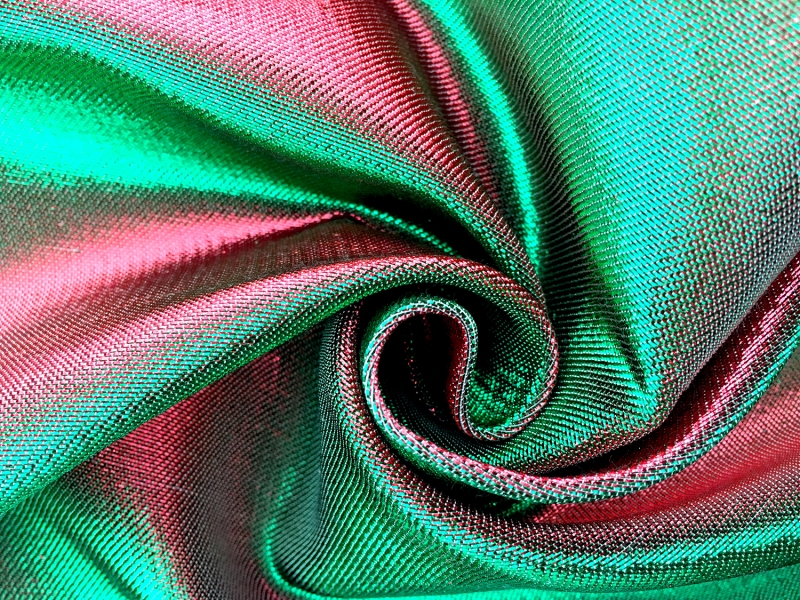 French Cotton Blend Iridescent Metallic Twill in Red and Green0