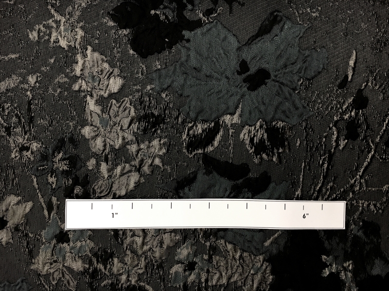 Polyester Twill with Metallic Abstract Floral Border1