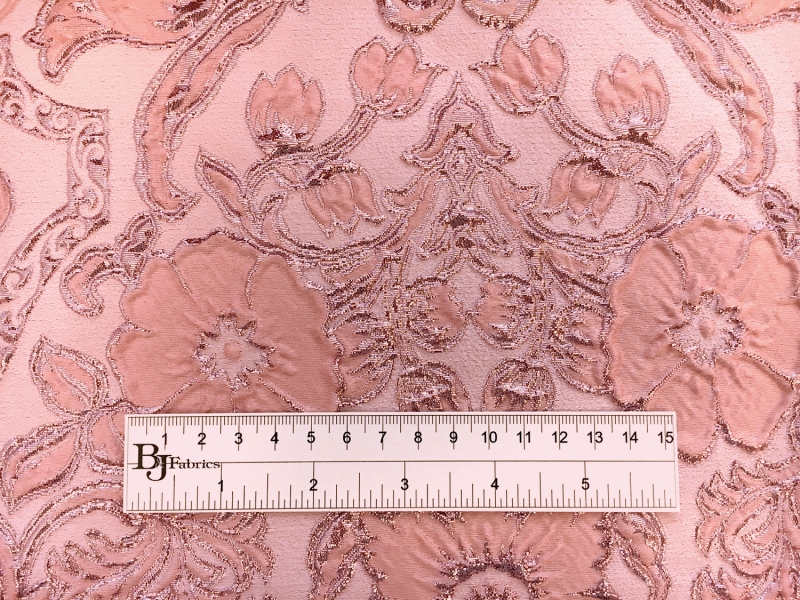 Silk Blend Metallic Cloqué Brocade with Rococo Floral Patterns1