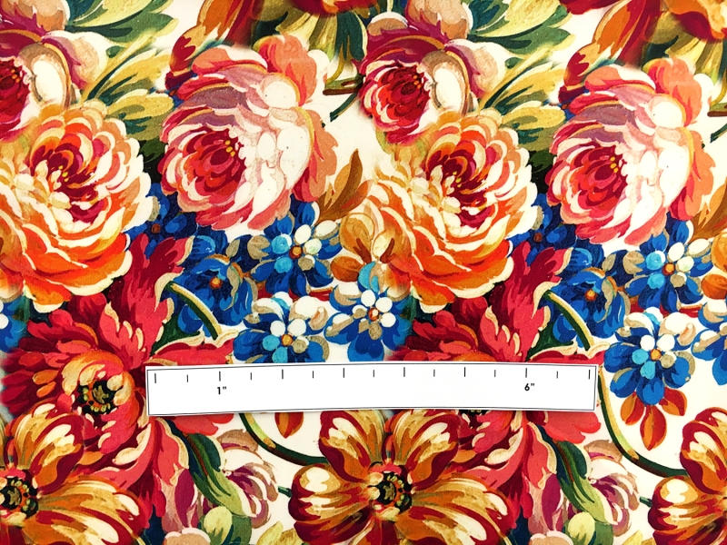 Printed Heavy Silk Charmeuse with Peony Bouquets 1