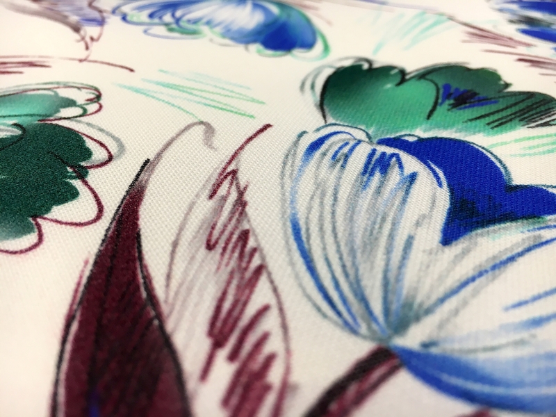 Printed Silk Gazar with Artistic Sketch Tulips2