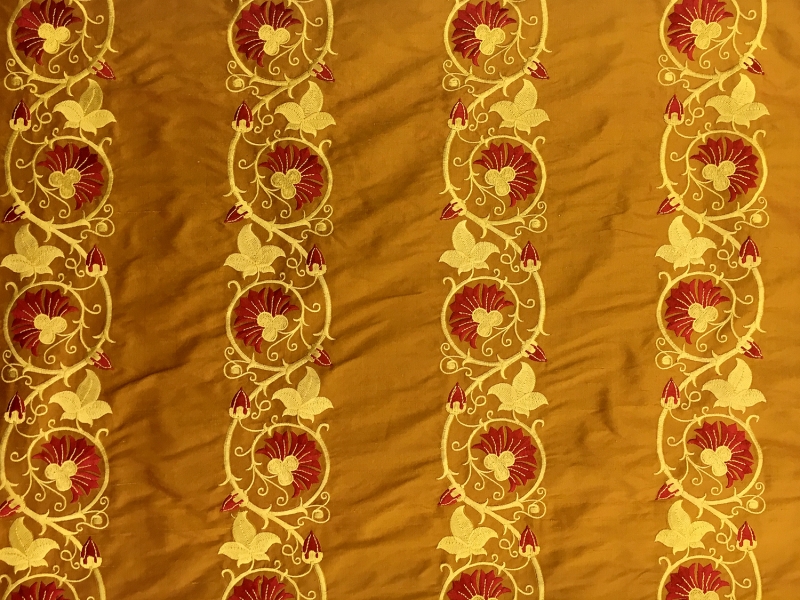 Iridescent Silk Shantung with Embroidered Rows of Vines0