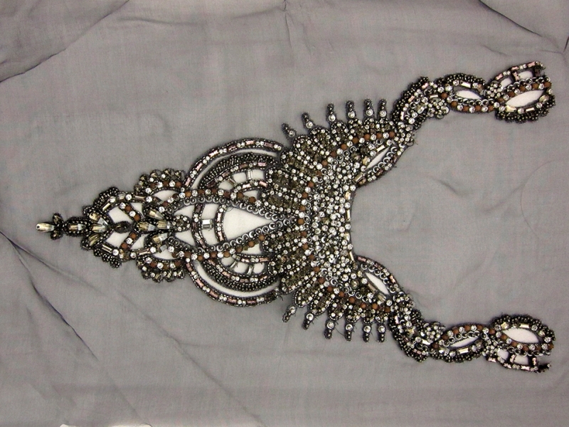 Amelia Beaded Crystal Bodice on Charcoal Silk Organza 0