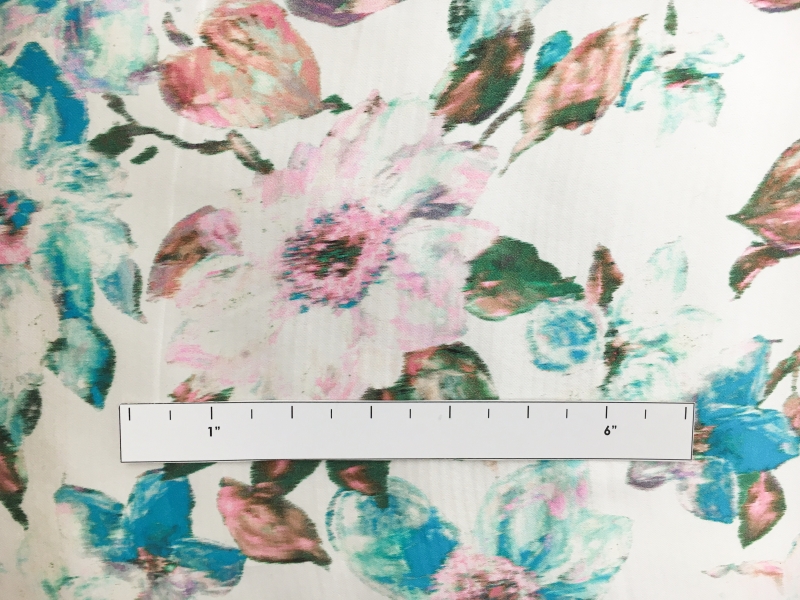 Printed Silk Jacquard Back Satin with Abstract Color Distorted Flowers1