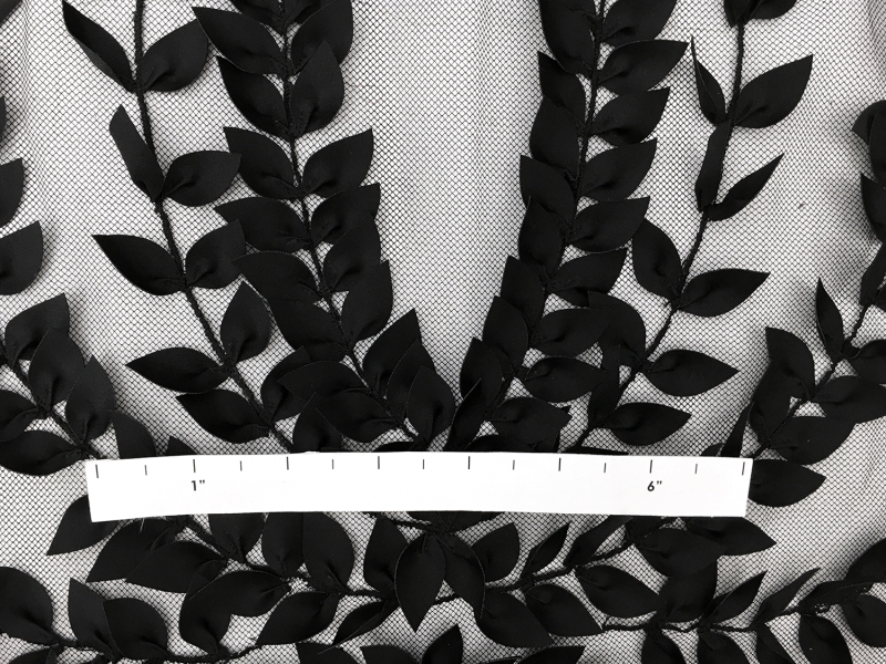 Leaf Appliques on Illusion in Black1