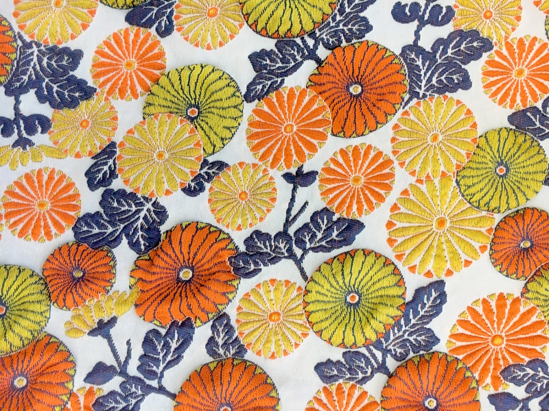 Cloqué Brocade with Retro Floral Patterns0